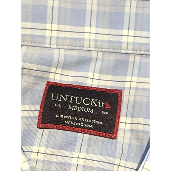 UNTUCKit Zonte Shirt Men's Medium Blue Plaid Button Up Travel Preppy Performance - Picture 7 of 11